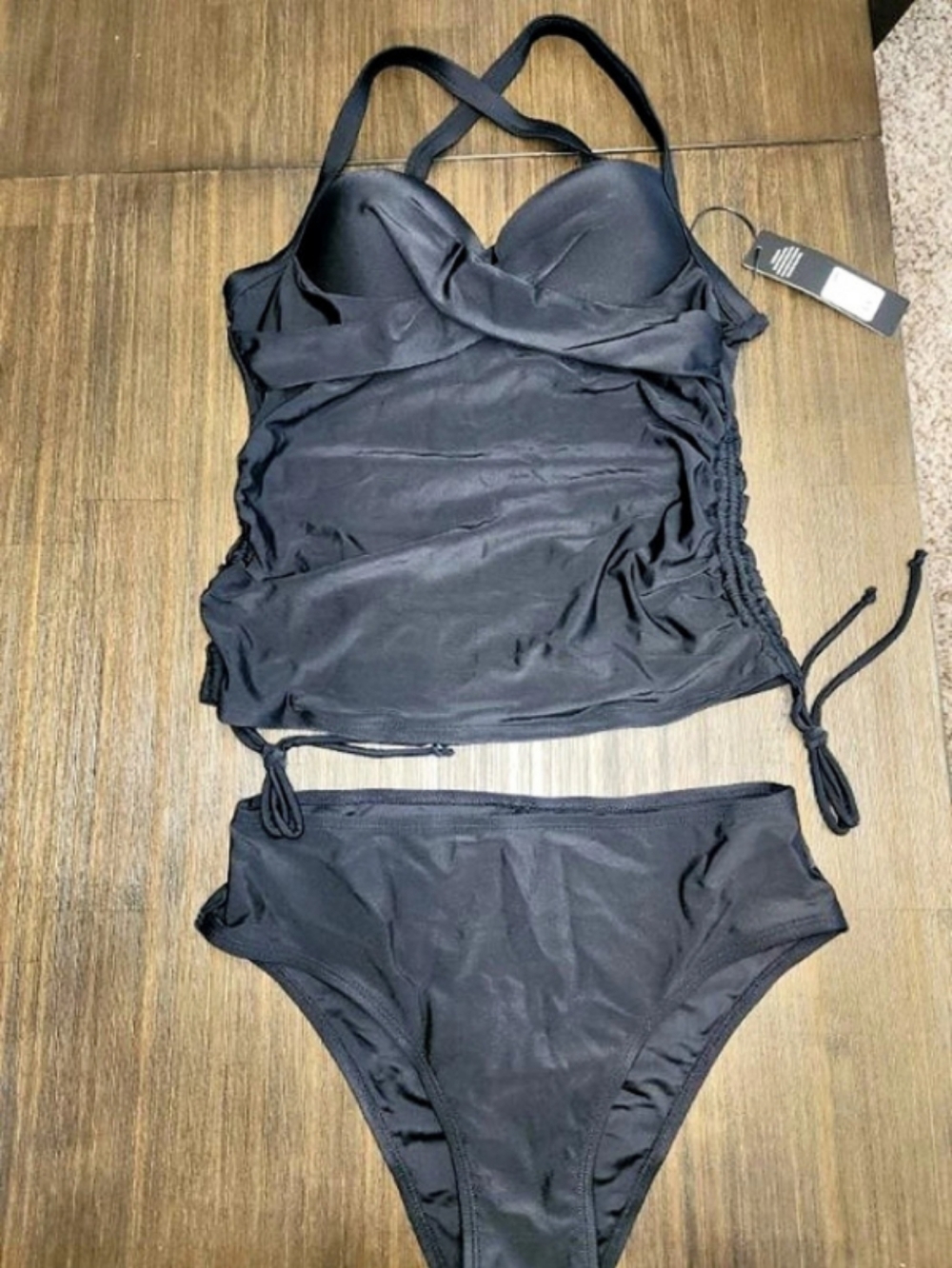 Fashion Nova Ruched Black One-Piece Swimsuit Size Medium NWT